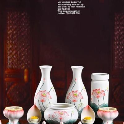 BỘ ĐỒ THỜ HOA SEN BẰNG SỨ CAO CẤP